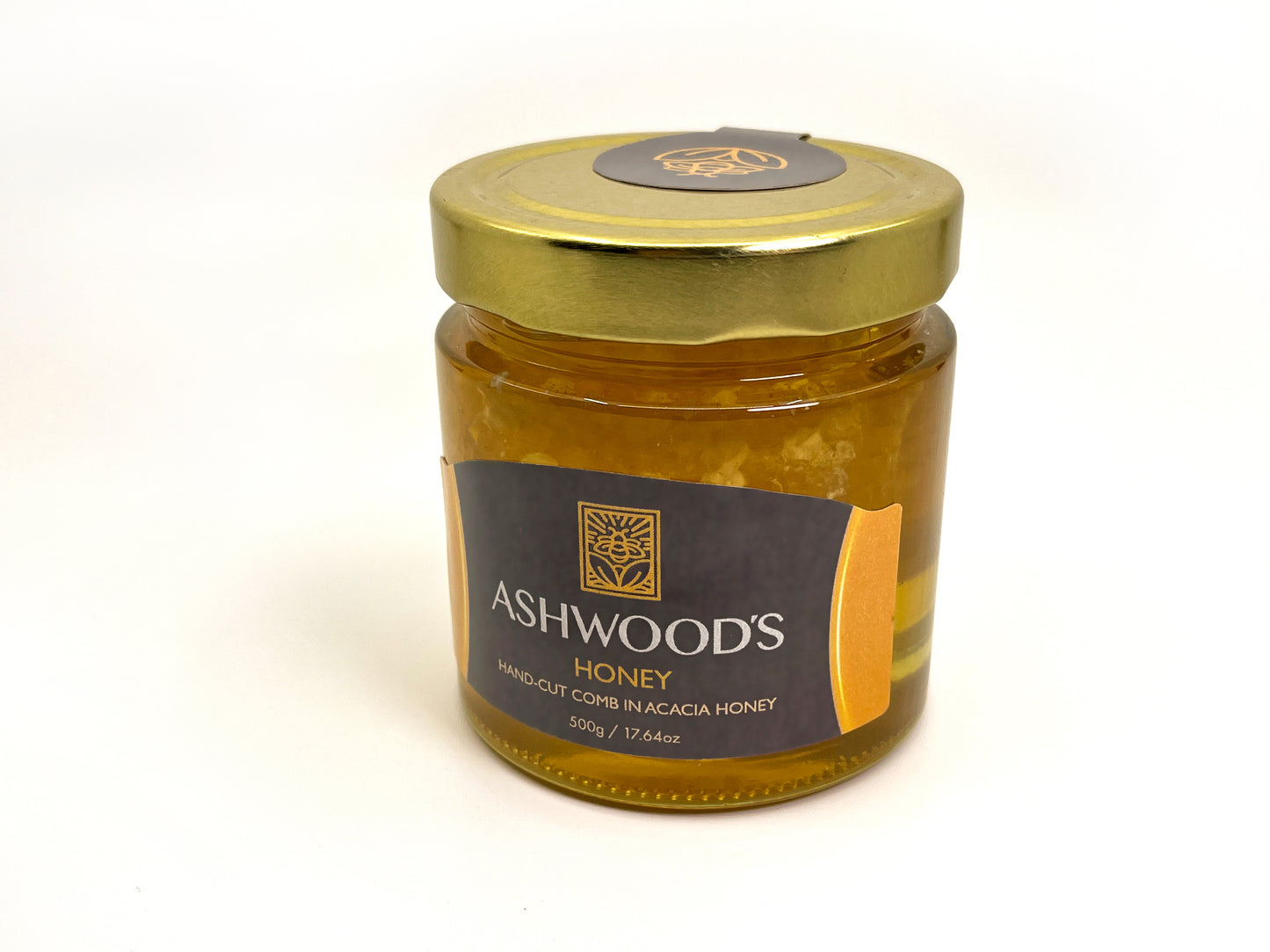 Ashwood's Hand-Cut Honeycomb in Acacia Honey, 500 gram jar